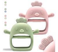 TKLake 2 Pack Baby Teething Mittens, Soft Silicone Teething Gloves for Babies 0-6 Months, Hand Teether for Toddler Infant, Baby Boy Girl Shower Gift Teething Relief Chew Toy (Olive Green & Pink)