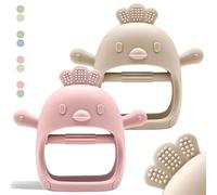 TKLake 2 Pack Baby Teething Toys, Teething Mittens for Babies, Toys 0-6 Months, Silicone Teether for Toddler Infant, Baby Boy Girl Shower Gifts Teething Relief Chew Toys Biting Toy(Beige Pink Chick)