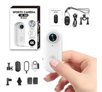 TKMARS Mini Thumb Action Camera 120°Wide Angle Lens, Mini Body Camera with Magnetic Lanyard, 360°Clip, Hands-Free POV Recording, Helmet Cam for Cycling, Motorcycle（10004-4K-white）