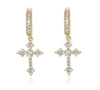 TKMIRA Cross Earrings for Men Women 14K Gold Plated Hypoallergenic Cubic Zirconia Hoop Earrings Silver Cubic Zirconia, Silver, Cubic Zirconia