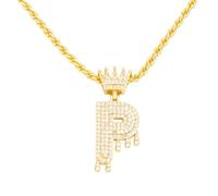 TKMIRA Gold Initial Letter Necklace for Women Men Iced Out Diamond Crown Letter A-Z Pendant Necklace with 24“ Rope Chain Hip Hop Jewelry, Brass,cubic zirconia, Cubic Zirconia