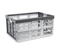 TKO Collapsible Plastic Container - 45 Liters, Silver, Extra-Strong, Folding Box with Rubber Handles, Stackable, 50 kg Capacity