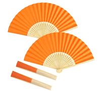 Tkocisa 2 Pack Handheld Folding Fan, Small Chinese/Japanese Folding Hand Fan for Women, Bamboo Silk Hand Fan for Wedding, Church, Performance, Dance, Beach, Travel, Party & Gift(Orange)