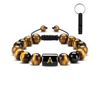 Tkoprtu Initial Bracelet, Natural tigers eye bracelet, beaded bracelets for men, Stress Reducing Mens Bracelet Boys Bracelet Gift for Dad Grandpa Boyfriend Husband Son Grandson Brothers, One Size