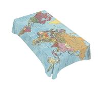 TKS MITLAN Tablecloth Political World Map Table Cloth Rectangle Table 52 x 70 Inch Vintage Accurate Global Blue Travel Map Kitchen Decorations for Home Dinner Party