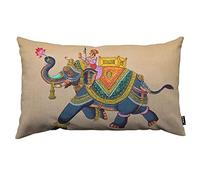 TKS MITLAN Watercolor Elephant with Jockey Pillow Cover 12x20 inch Traditional Rajasthani Art Mural Pillows Decorative Throw Pillows Farmhouse Decor for Home Cushion Case
