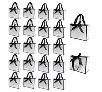 TKSBAG 100 Pack White and Black Gift Bags with Bow Handles, 6.49×3.15×5.12 In Small Thank You Bags Bulk for Birthday, Weddings, Party Favors, Back to School, Summer Party