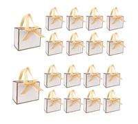 TKSBAG 50 PCS Small White Gold Gift Bags with Bow Ribbon - 6.4x3.1x5.1 Inch Thank You Bags with Handles, Bulk for Baby Shower, Bridal Shower, Wedding, Mother's Day, Party Favors