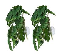 TKSE Artificial Water Plant,2PCS Simulation Vine Aquarium Fake Leaves Lifelike Small Size Plastic Leaves Decoration with Suction Cup for Fish Tank(Turtle Leaf)