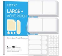 TKTK Hydrocolloid Bandages, 45 x 45 mm Large Pimple Patches for Face, XL Acne Patches for Body, Back, Forehead, Cheek Zit Breakouts, Big Hydrocolloid Patch (Square, Strip, Dot 5 Sizes 120 Count)