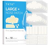 TKTK Hydrocolloid Nose Patches, XL Nose Pore Strips 91 x 48 mm, Large Hydrocolloid Acne Pimple Patches for Face, Cover Zit Blemishes & Absorb Oil (Nose Contoured, Strip, Dots 5 Sizes 112 Count)