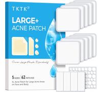 TKTK Large Pimple Patches, 60 mm XL Acne Patches, Big Hydrocolloid Bandages for Body, Face, Forehead, Chin, Neck Zit Breakouts, Hydrocolloid Patch (Square, Strip, Dot 5 Sizes 62 Count)