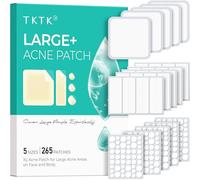 TKTK Large Pimple Patches, 60 mm XL Acne Patches, Big Hydrocolloid Bandages for Body, Face, Forhead, Chin, Neck Zit Breakouts, Hydrocolloid Patch (Square, Strip, Dot 5 Sizes 265 Count)
