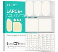 TKTK Large Pimple Patches for Face, 60 x 30 mm XL Acne Patches, Big Hydrocolloid Bandages for Body, Back, Forehead, Chin, Neck Blemish Zit Breakouts (Oval, Square, Dot 5 Sizes 265 Count)