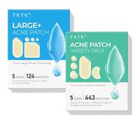 TKTK XL Hydrocolloid Pimple Patches 124 Count + Acne Patches for Face 443 Count, 6 Sizes Pimple Patch Bulk Face & Body, Odorless Acne Stickers