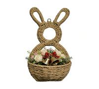 Tktouci Bunny Easter Door Basket - Spring Front Door Decor Rattan Woven Rabbit Wall Pocket | Decorative Basket with Ears,for Flowers Eggs Outdoor Indoor Fence Entryway Living Room Balcony
