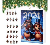 Tktouci Christmas Advent Dachshund Countdown Calendar, Dachshund Ornaments 24 Days Advent, 2D Acrylic Dog Charm for Vacation Christmas Tree Window Wall Door Car Rearview Mirror Backpack Decor Kids