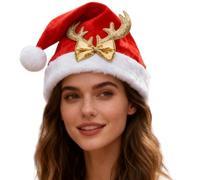 Tktouci Christmas Hats Adults | Soft Party Headwear With Reindeer Antlers | Holiday Unisex Santa Hat - for Women Boys Girls Youth Teens New Year Birthday Holiday