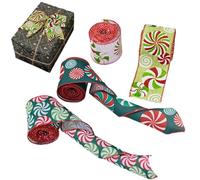 Tktouci Christmas Ribbon for Crafts - 4 Roll Decorative Candy Pattern Ornaments - Candy Pattern Merry Christmas Ribbon | for Holiday Tree Wreath Garland Crafts Bouquet Birthday