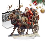 Tktouci Christmas Santa Table Decorations | 2D Acrylic Winter Santa's Sleigh With Reindeers Figurine - Collectible Santa Sleigh Reindeers Tablepiece For Tabletop, Desk