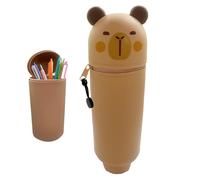 Tktouci Pen Holder for Desk, Creative Capybara Stationery Case, Zippered Opening Organizer Storage Supplies for Classroom Home Dorm School Teens Kids Student Use
