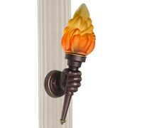 Tktouci Vintage Wall Scone Light with Flame - Classical Hand Torch Light Wall Lamp,Lighting Fixture with Flame Glass Lamp Shade and Fist-Shaped Antique Brown Aluminum Bracket Farmhouse