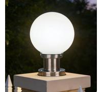 TkTsjtle 7.8 Inch Outdoor Globe Post Light, Acrylic Ball Pillar Lamp with Stainless Steel Base, IP65 Waterproof Pier Mount Fixture, Modern Exterior Lighting for Patio, Fence and Garden