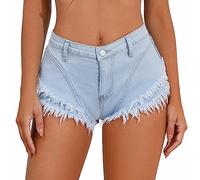 Tkukkwr Denim Shorts for Women Mini Denim Hot Pants Sexy Low Rise Jeans Shorts Micro Shorts Denim Jeans Cheeky Fringed Shorts Summer Skinny Shorts Cheeky Party Thong (Blue, M)