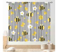 TKUYO Bee Kitchen Curtains, Rustic Lovely Honeybee Yellow Spring Sunflower Honeycomb Farmhouse Country Gray Blackout Window Drapery Treatments for Bedroom Living Room Bathroom 2 Panels, 42"x45" Inch