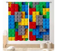 TKUYO Building Blocks Blackout Curtains, Kids Boys Abstract Colorful Geometric Brick Constructor Toy Curtains Bedroom Playroom Living Room Abstract Window Treatments Drapery 2 Panel, 84"x63" Inch