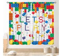 TKUYO Building Blocks Toy Curtains for Boys Room, Abstract Colorful Plastic Building Brick Blocks Toy Geometric Printed Pattern Window Treatment Drapes for Kids Baby Bedroom Living Room, 42"x45" Inch