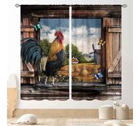 TKUYO Chicken Curtains for Kitchen, Rustic Farm Animals Rooster Country Farmhouse Cottage Style Window Treatments Drapery for Cafe Bedroom Living Room 2 Panel Sets, 63"x63" Inch