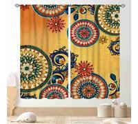 TKUYO Mandala Curtains, Boho Retro Vintage Paisley Mandala Indian Print Bohemian Traditional Blackout Window Curtains for Living Room Bedroom Kitchen Bathroom 2 Panels, 42"x45" Inch