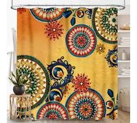 TKUYO Mandala Shower Curtain for Bathroom, Boho Retro Vintage Paisley Mandala Indian Print Bohemian Traditional Yellow Waterproof Fabric Shower Curtain Set with Hooks, 72"x72" Inch