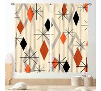 TKUYO Mid Century Modern Curtains, Orange Geometric Atomic Abstract Pattern 1950s 1960s Retro Style Window Drapery Treatments for Bedroom Living Room Kitchen Bathroom 2 Panel, 42"x45" Inch