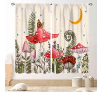 TKUYO Mushroom Kitchen Curtains, Wild Floral Botanical Mushroom Cottagecore Nature Plants Herbs Blackout Window Curtains for Bedroom Living Room Fairy Forest Beige Drapery 2 Panel Sets, 42"x45" Inch