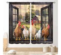 TKUYO Rooster Kitchen Curtains, Farmhouse Country Farm Animal Rural Rustic Chicken Pattern Printed Blackout Window Drapery Treatments for Bedroom Living Room Dining Room 2 Panels, 42"x45" Inch