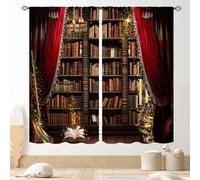 TKUYO Vintage Bookshelf Curtains, Fantasy Magic Retro Library Old Antique Bookcase Gothic Witchy Blackout Window Drapery Treatments for Bedroom Living Room Bathroom, 52"x84" Inch