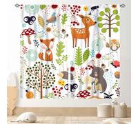 TKUYO Woodland Nursery Curtains, Rustic Forest Bear Deer Fox Cartoon Safari Colorful Wild Animals Blackout Window Drapes Treatments for Baby Kids Girls Boys Living Room Bedroom 2 Panels, 42"x63" Inch