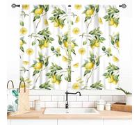 TKUYO Yellow Lemon Kitchen Curtains, Vintage Retro Summer Fruit Floral Pattern Printed Small Short Window Drapes Treatments for Living Room Bedroom Bathroom Cafe 2 Panels, 55x39 Inch
