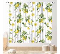 TKUYO Yellow Lemon Kitchen Curtains, Vintage Retro Summer Spring Seasonal Fruit Floral Pattern Printed Window Drapes Treatments for Living Room Bedroom Bathroom Cafe 2 Panels, 42"x45" Inch