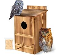 TKVAZK Screech Owl Box, Large 17"x9.5"x8.5" Owl House for Outside Handmade Cedar Wood, Owls Nesting Box for Screech and Saw-whet Owls with Mounting Screws Wood Shavings Assemble Easily