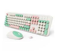 TKVPJYYI 2.4GHz Wireless Keyboard and Mouse Set with Switch Button Full-Size Keyboard Compatible for Laptop/PC/Notebook/Smart TV (White+Green), TK-8870