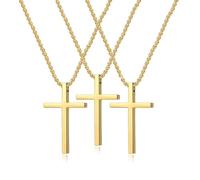 TKYGU cross necklace for Mens and womens gold silver black stainless steel silver Cross Pendant Necklace Simple Cute Necklaces for men and Women Gold Jewelry 16-18-20-22-24-30 inches, Stainless Steel