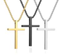 TKYGU cross necklace for Mens and womens gold silver black stainless steel silver Cross Pendant Necklace Simple Cute Necklaces for men and Women Gold Jewelry 16-18-20-22-24-30 inches, stainless steel