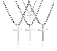 TKYGU cross necklace for Mens and womens gold silver black stainless steel silver Cross Pendant Necklace Simple Cute Necklaces for men and Women Gold Jewelry 16-18-20-22-24-30 inches, Stainless Steel