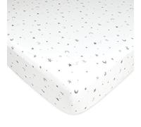 TL Care Fitted Crib Sheet 28" x 52", Soft Breathable Neutral 100% Cotton Jersey Sheet, Stars and Moons, for Boys and Girls, Fits Crib and Toddler Bed mattresses