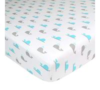TL Care Fitted Crib Sheet 28" x 52", Soft Breathable Neutral Cotton Jersey Sheet, Aqua Whale, for Boys and Girls, Fits Crib and Toddler Bed mattresses