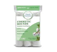 TL Care Round 100% High Quality Cotton (Pack of 300) with Travel Container - Lint Free, Ultra Soft and Absorbent 3 Ply Cotton Pads for Face and Makeup Removal