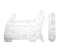 TL Metal Guard Panel Set, 8 Hole Tele Style Guitar Pickguard with Control Plate Silver inlaid pattern for Tele Electric Guitar, White Pearl